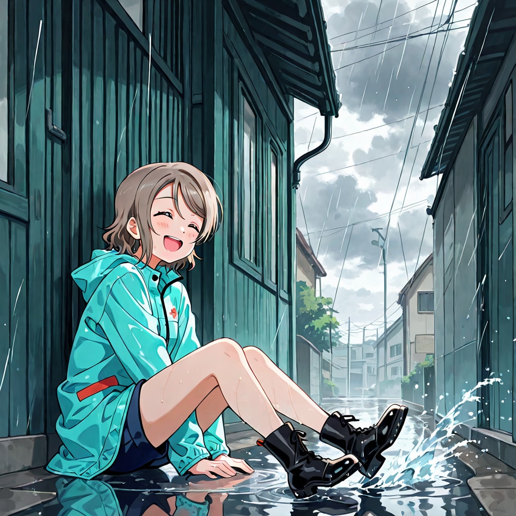 雨に濡れてはしゃぐ曜ちゃん