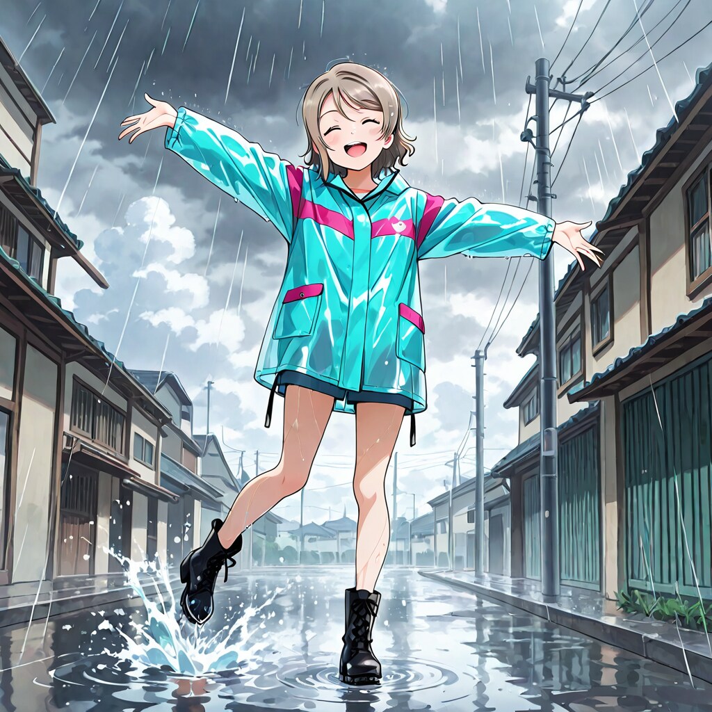 雨に濡れてはしゃぐ曜ちゃん