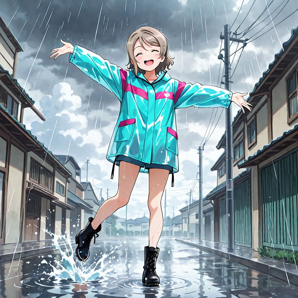 雨に濡れてはしゃぐ曜ちゃん