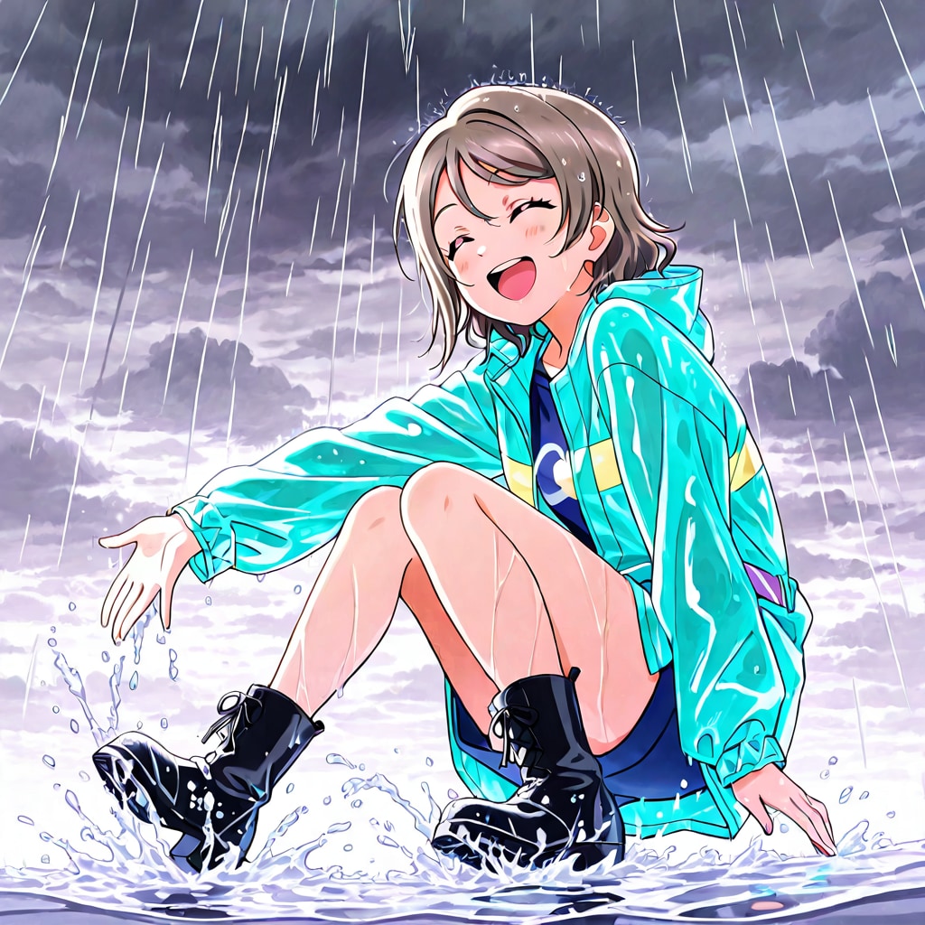 雨に濡れてはしゃぐ曜ちゃん