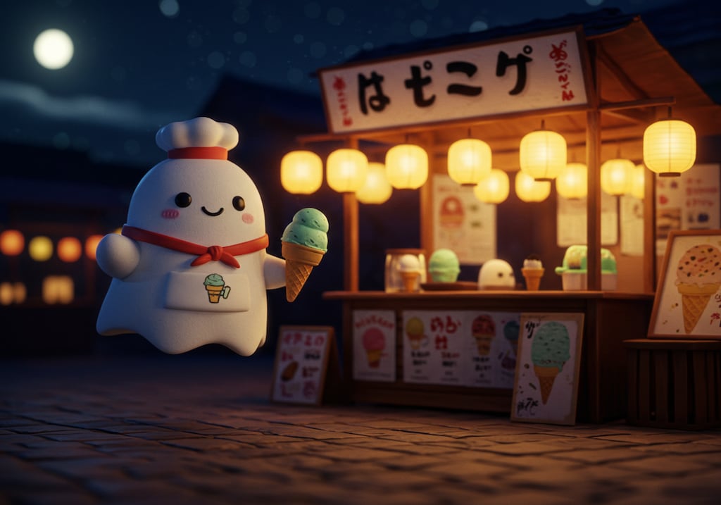 夜のアイスクリーム屋台お化けさん