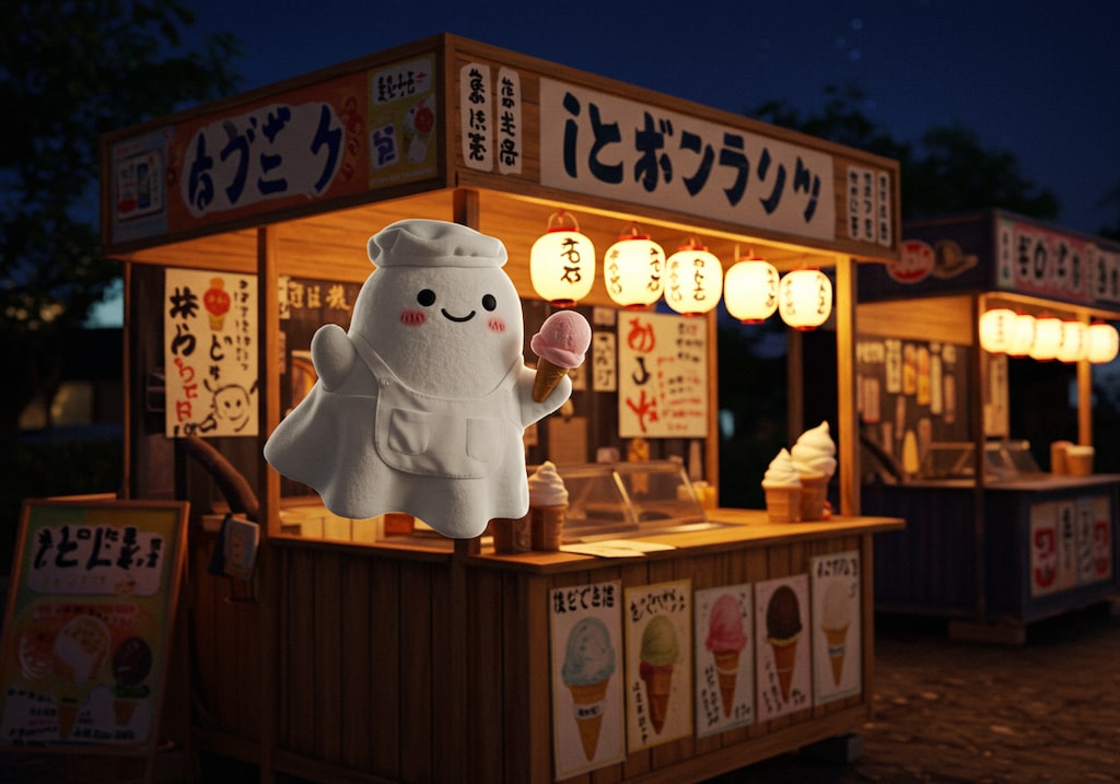 夜のアイスクリーム屋台お化けさん
