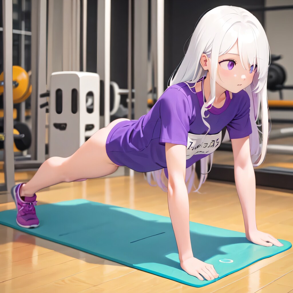 白髪ロングで筋トレの少女７