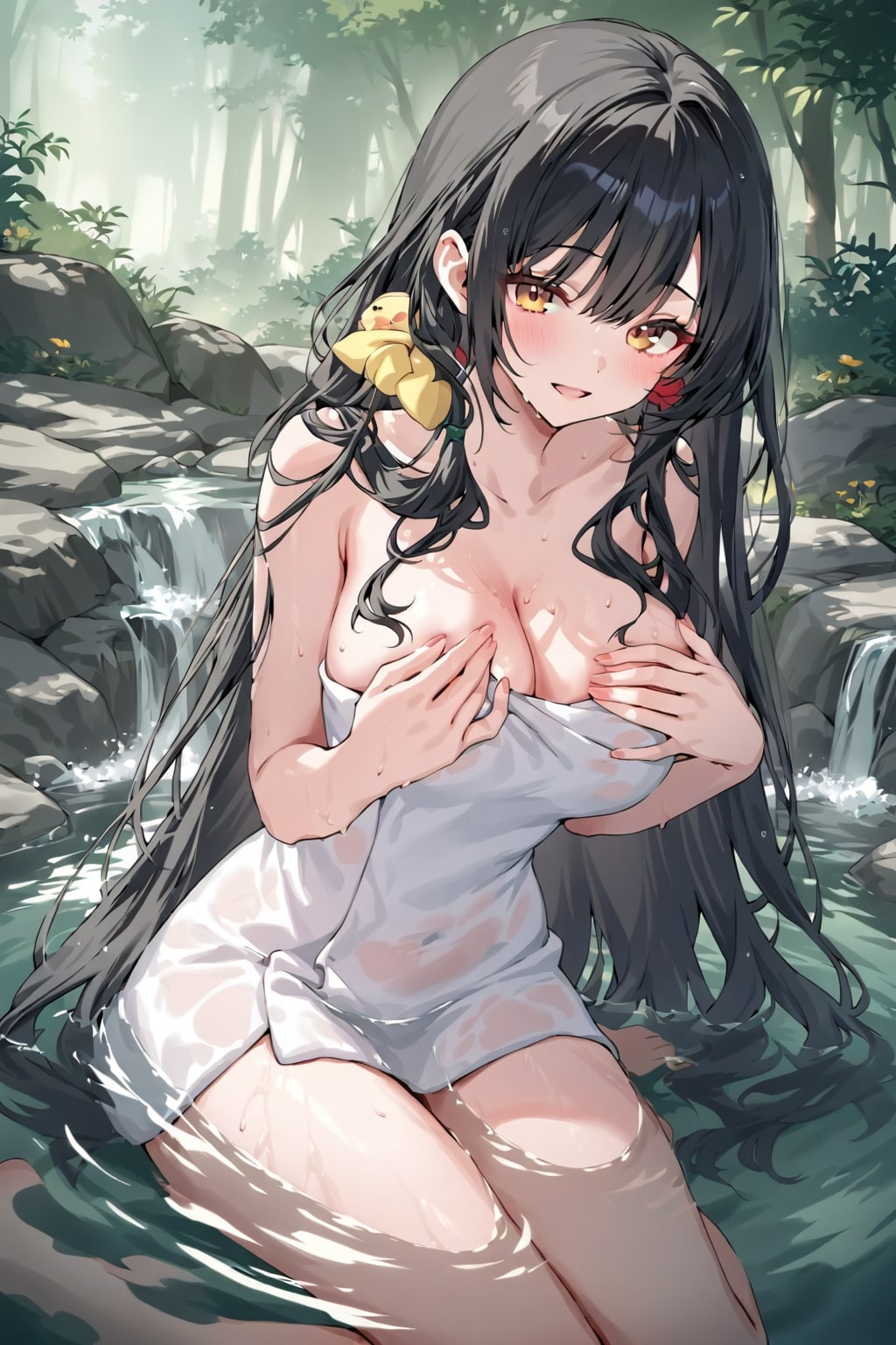 渓流で水浴び
