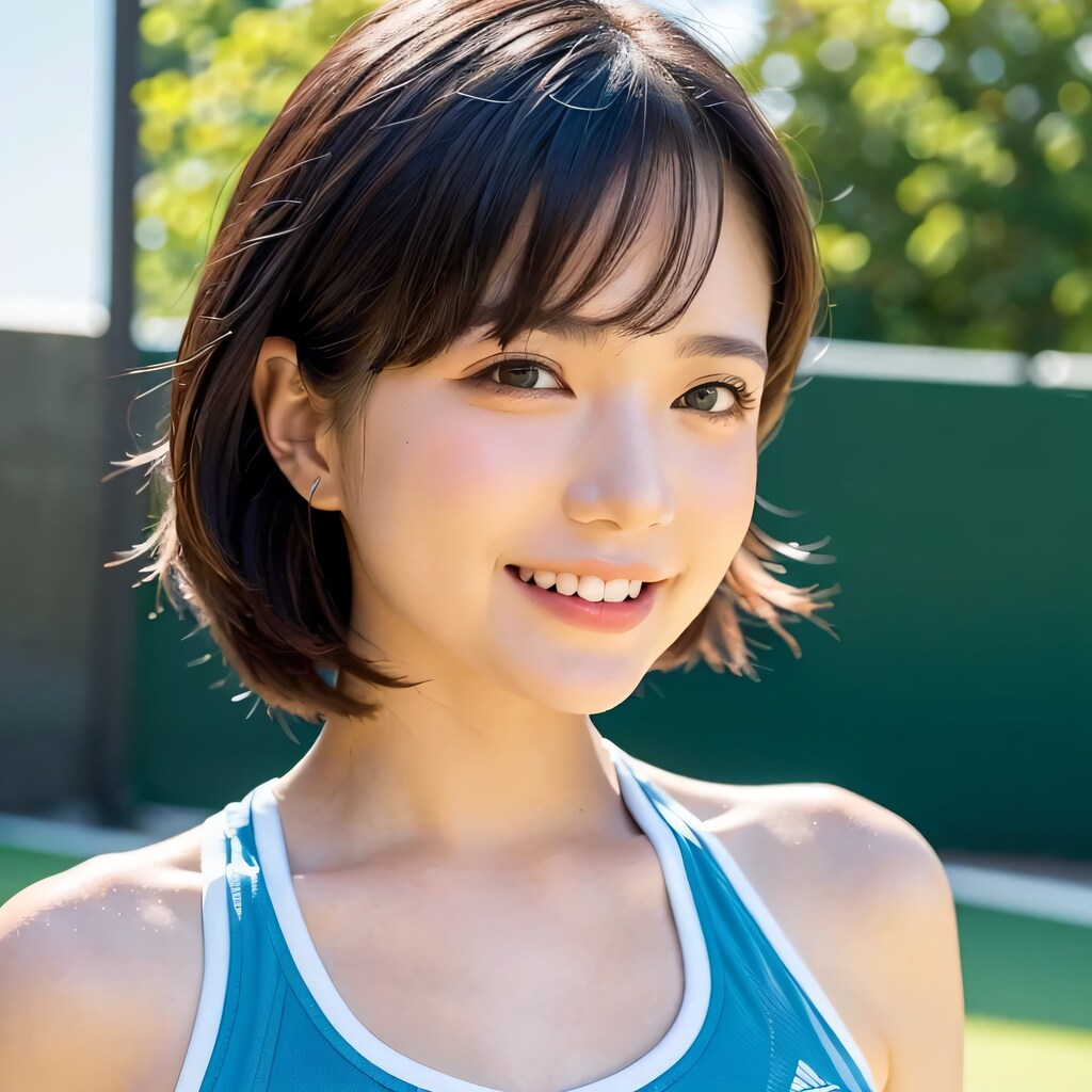黒髪ボブでテニスウェアの美女９
