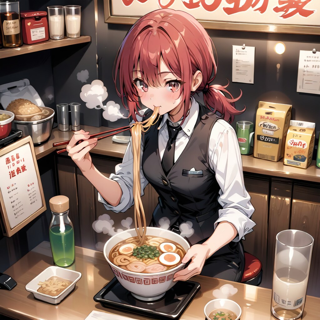 ラーメンを食べるバーテンダーちゃん | の人気AIイラスト・グラビア