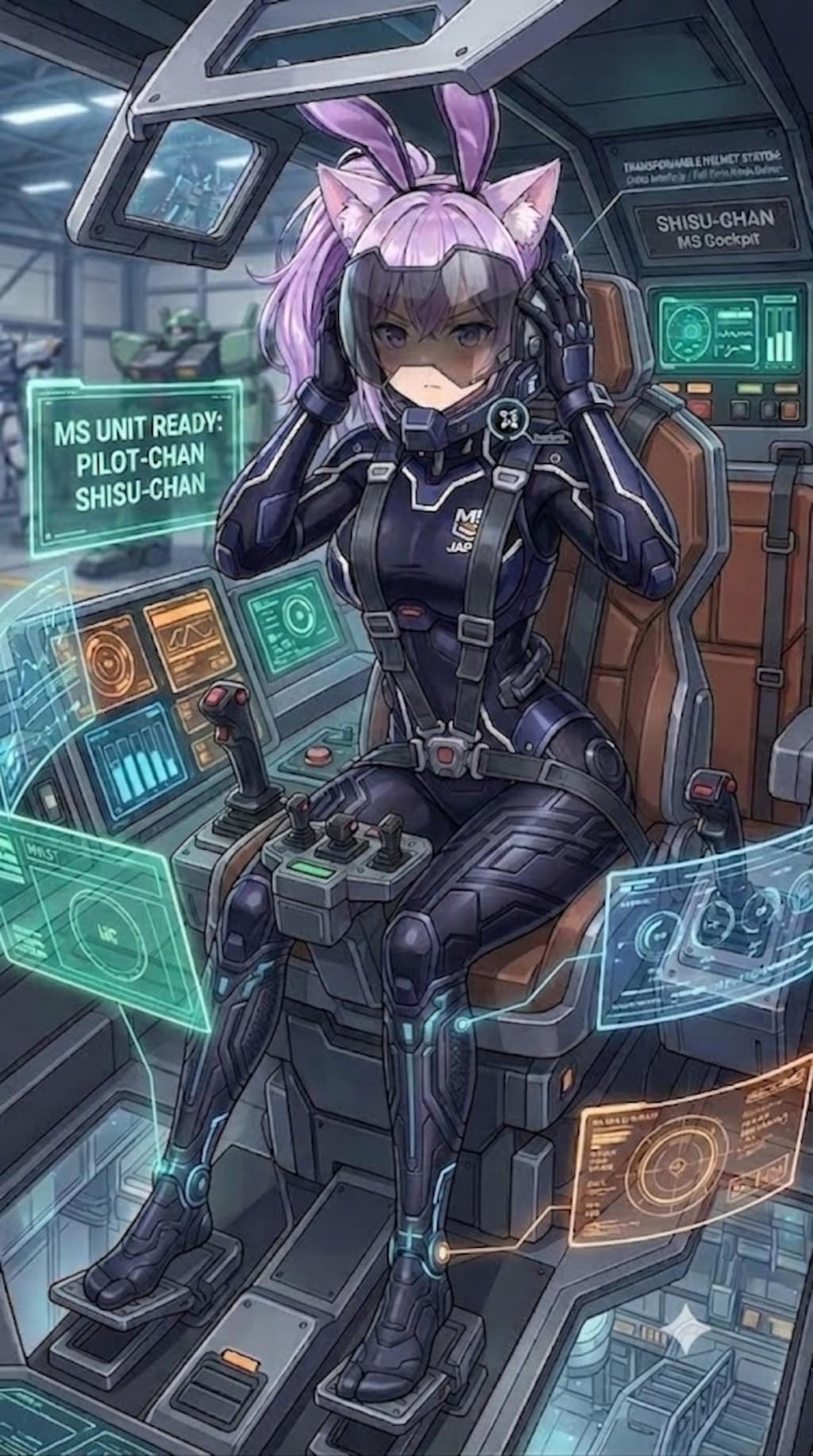 コクピットで出撃体制をするパイロットスーツのシス