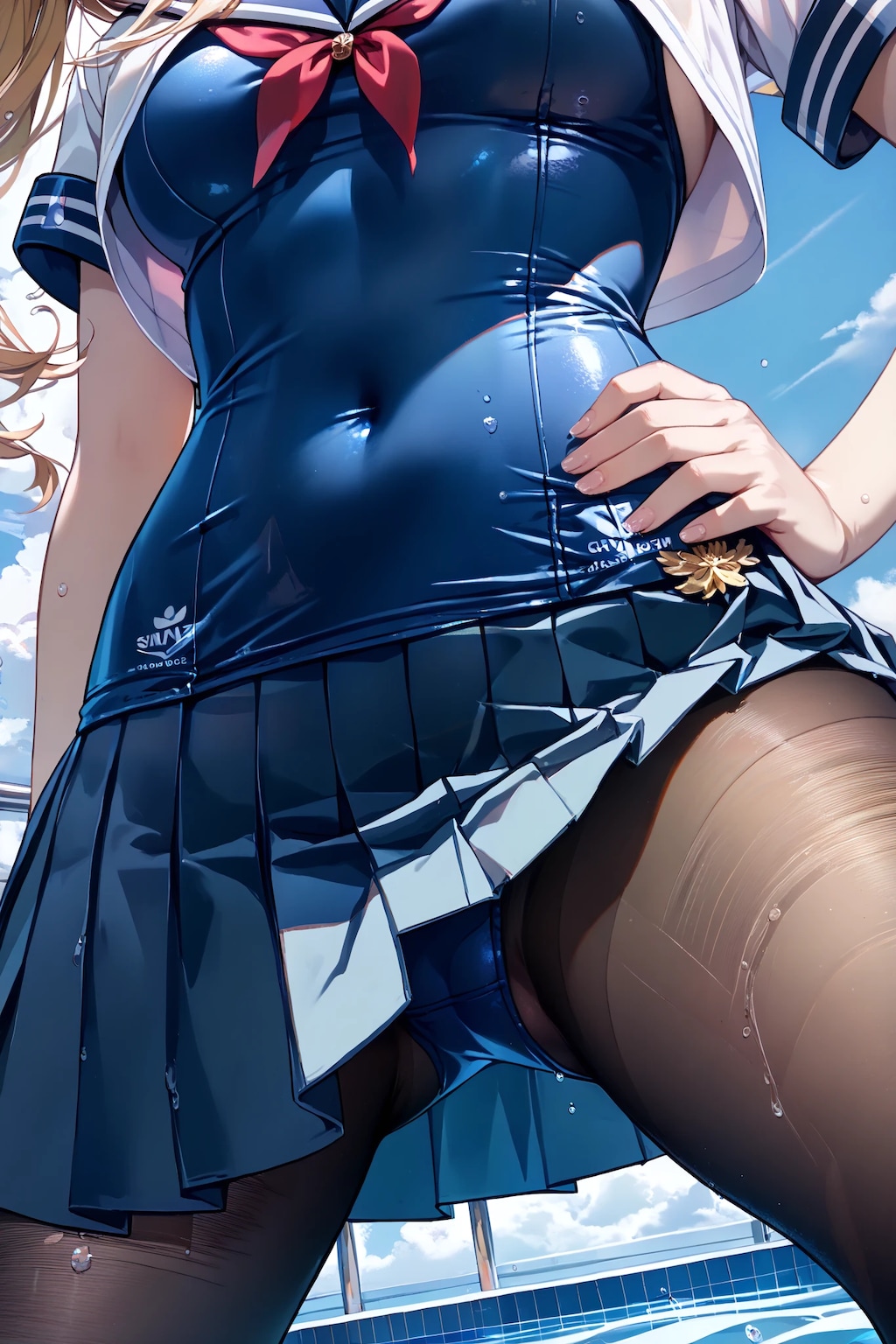 セーラー服スクール水着黒ストッキング