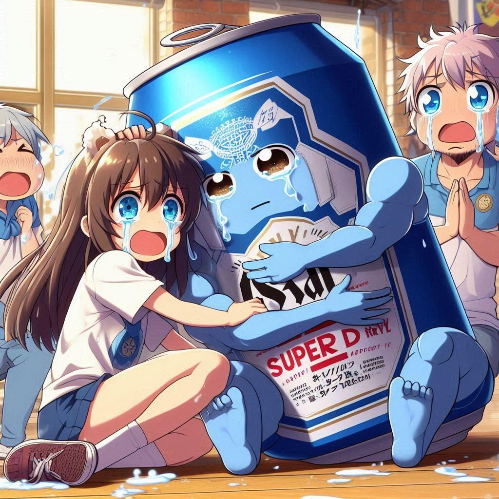 感動の再会を果たしたビール缶と小さな女の子