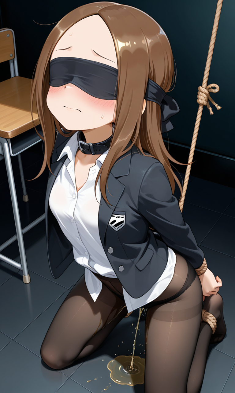おしっこお漏らしチャレンジ【高〇さん】(女教師・目隠し・緊縛)