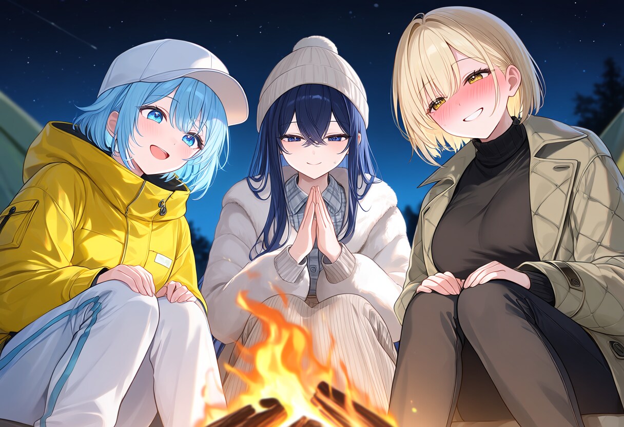 語らう3人と星空