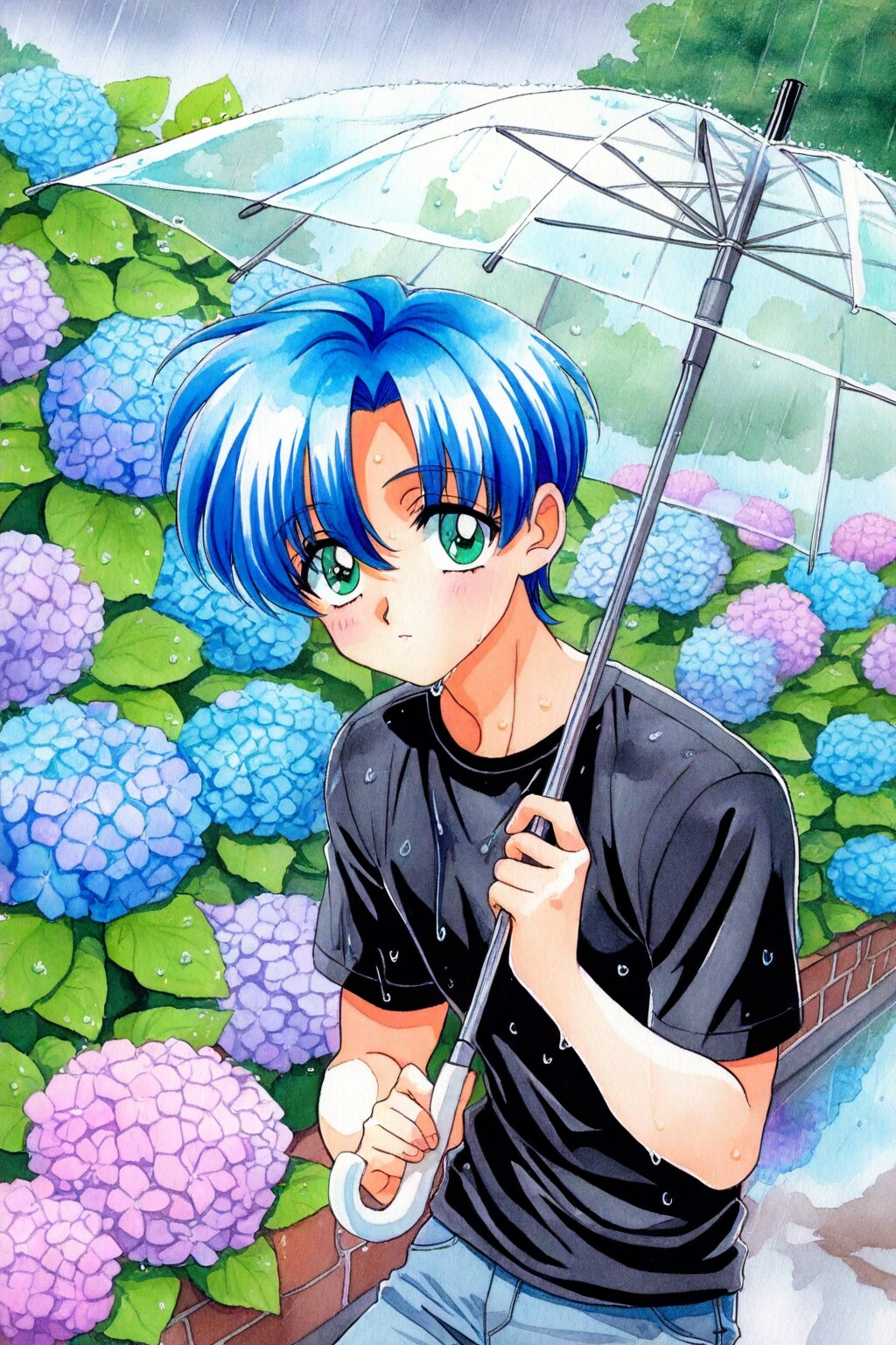 ビニール傘と紫陽花 | の人気AIイラスト・グラビア