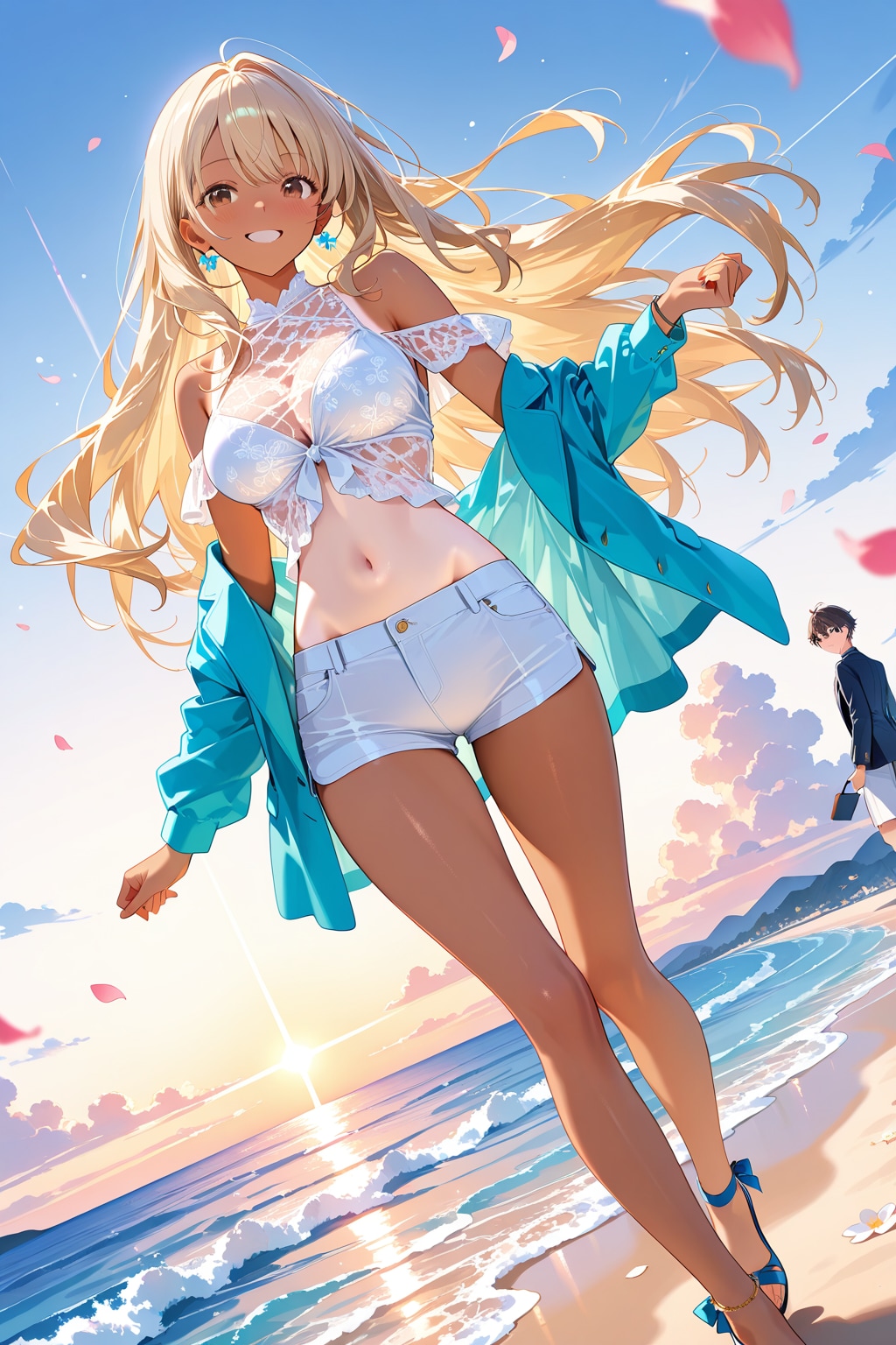 海岸デートでウキウキのお姉さん♡ | の人気AIイラスト・グラビア