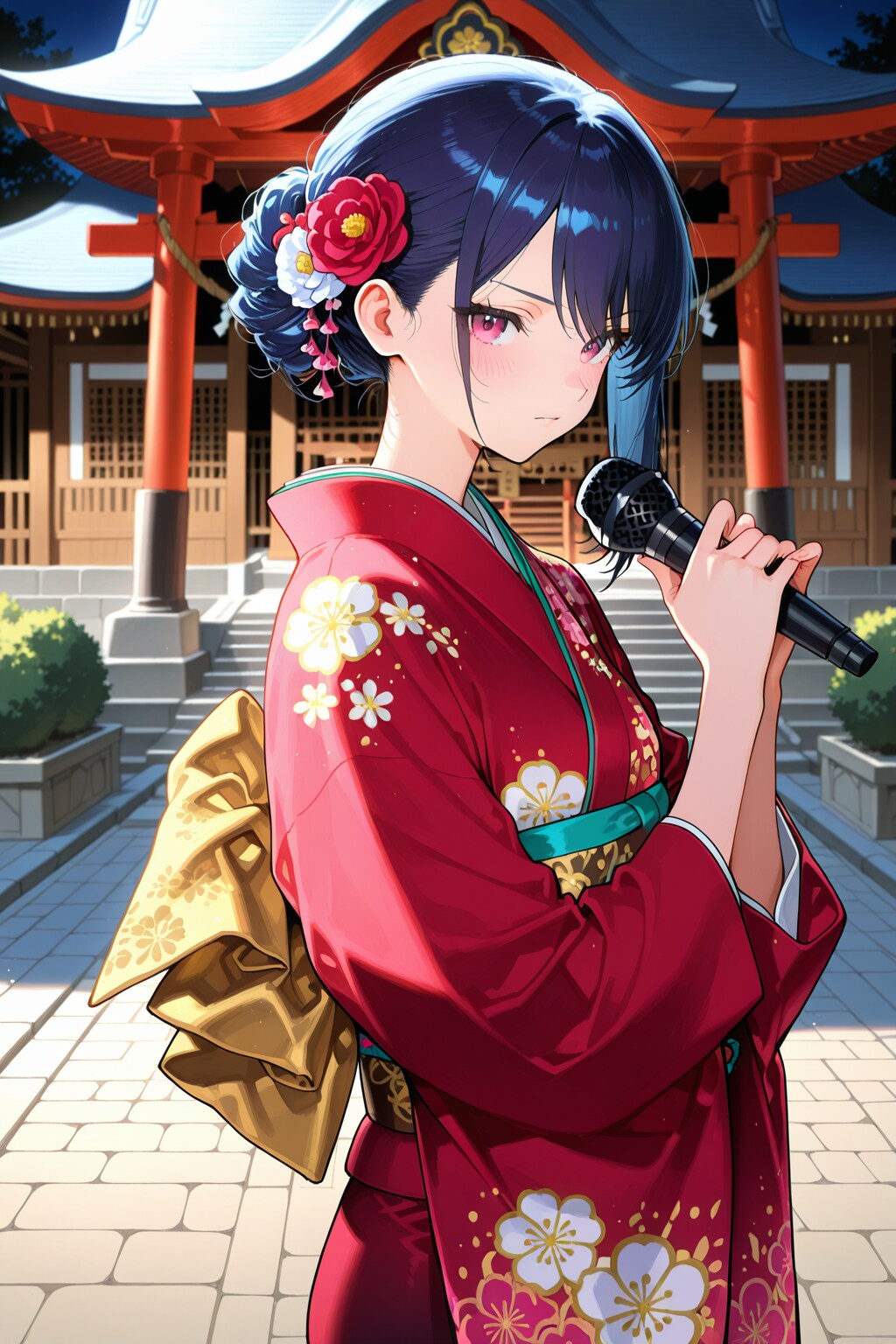 晴れ着姿で歌う女の子