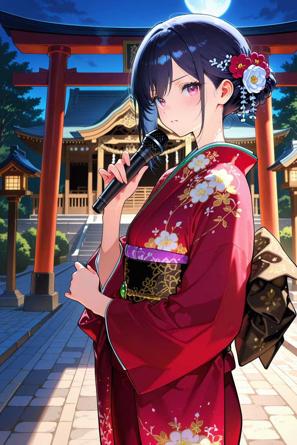 晴れ着姿で歌う女の子