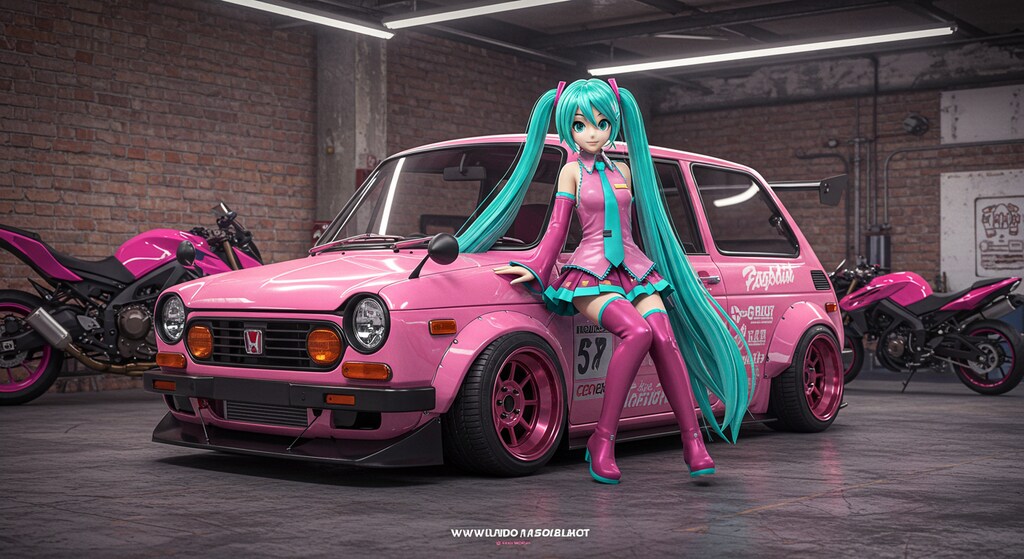 初音ミクとN360のドリ車