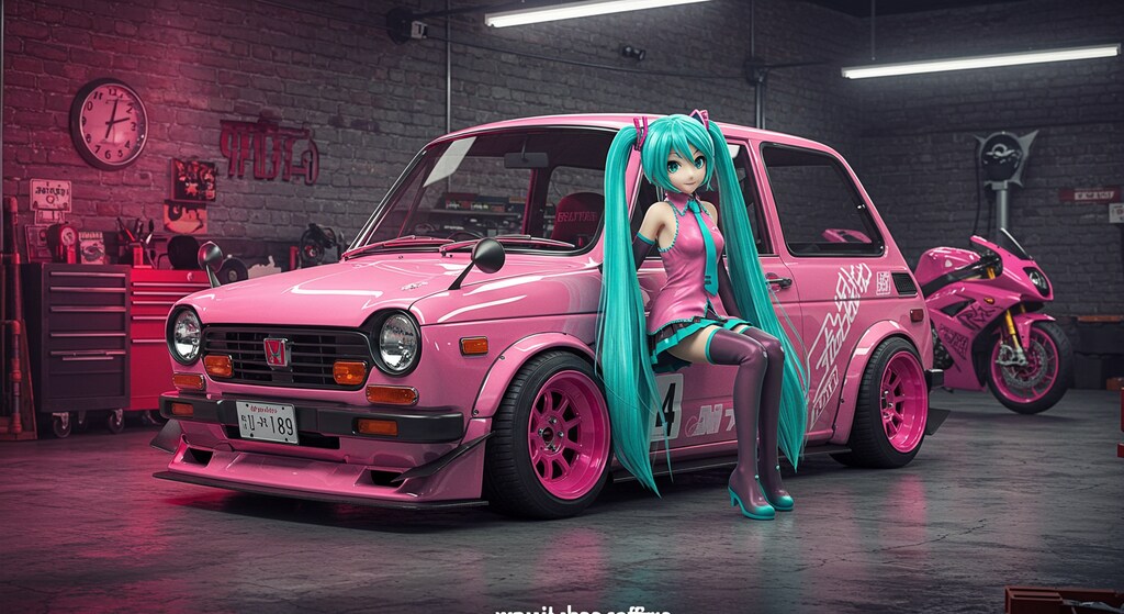 初音ミクとN360のドリ車