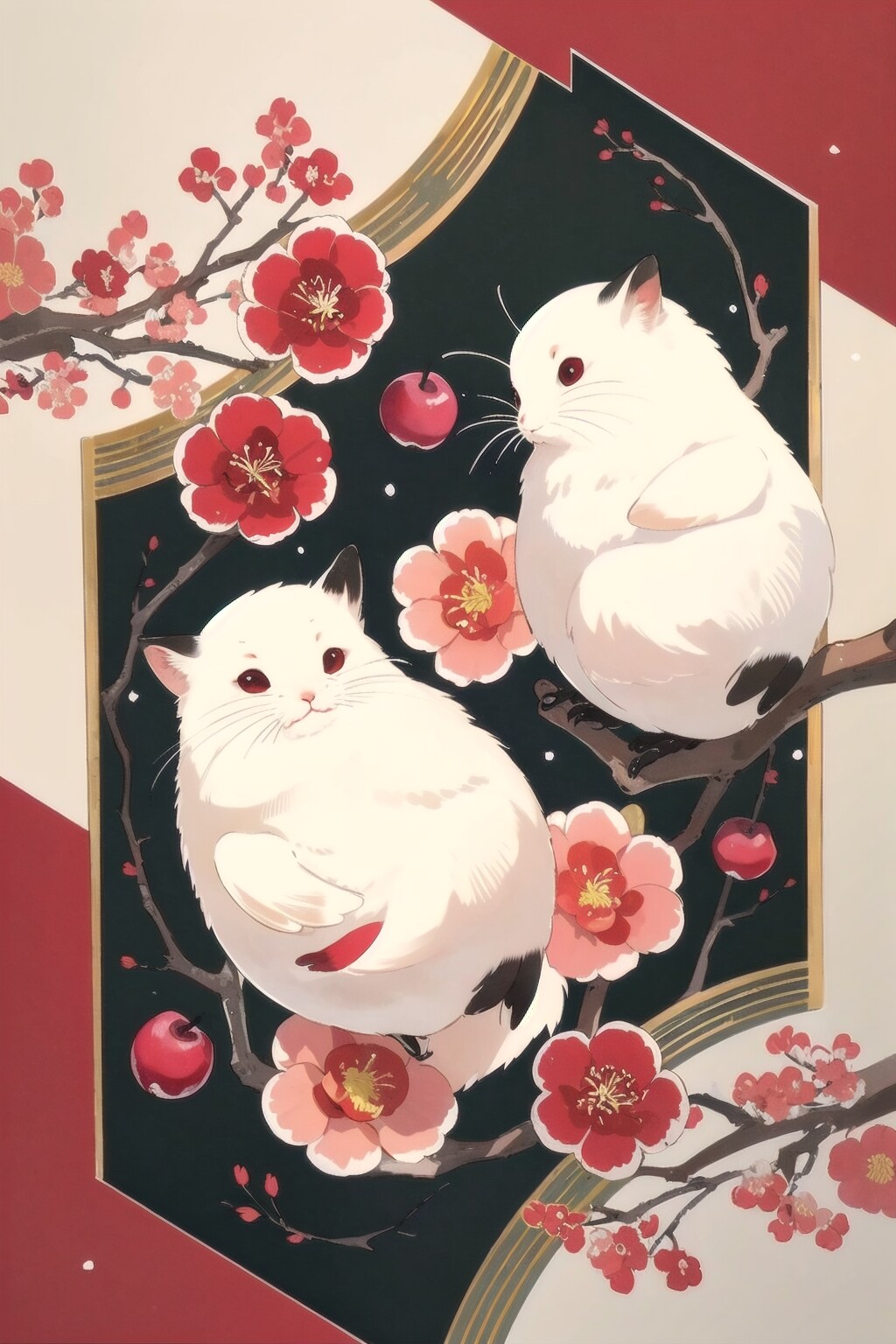 梅に猫柳