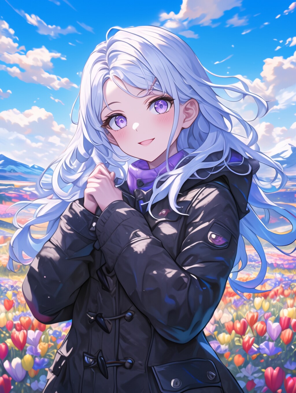 チューリップのお花と女の子 Tulip flowers and girls