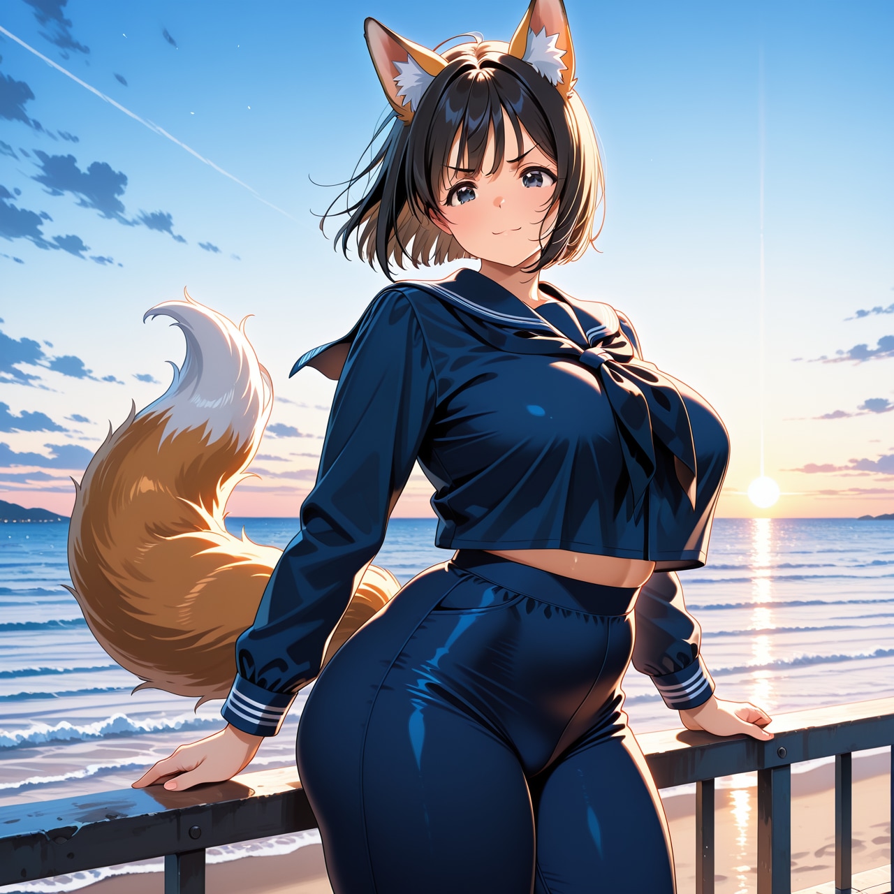 うちの子をムチギツネ化して海上自衛隊冬服仕様セーラー服を着せる