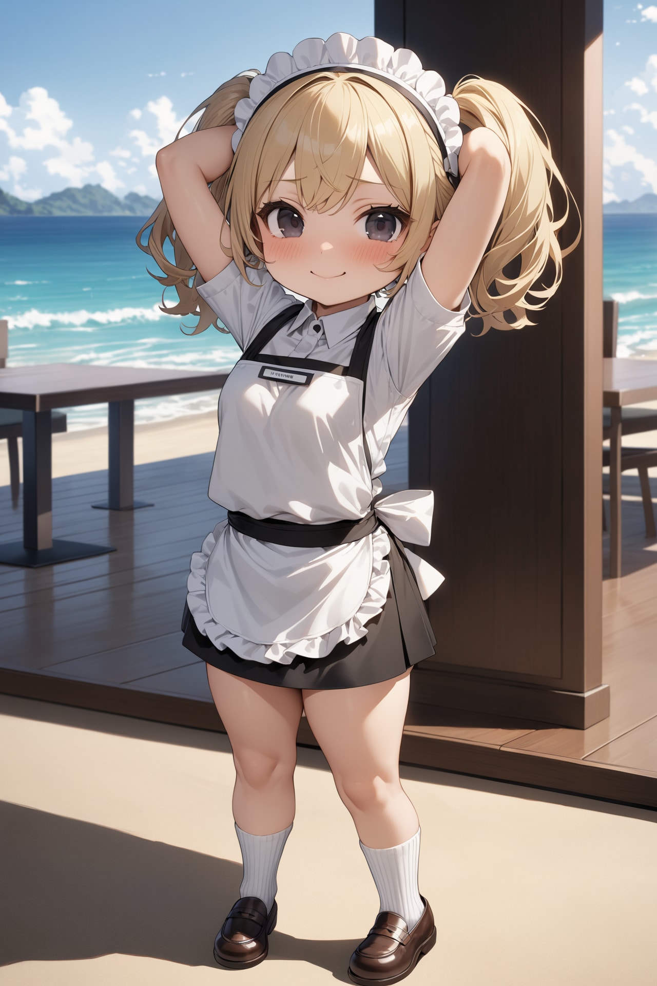 ビーチのちびキャラウェイトレスさん Y226 | の人気AIイラスト・グラビア