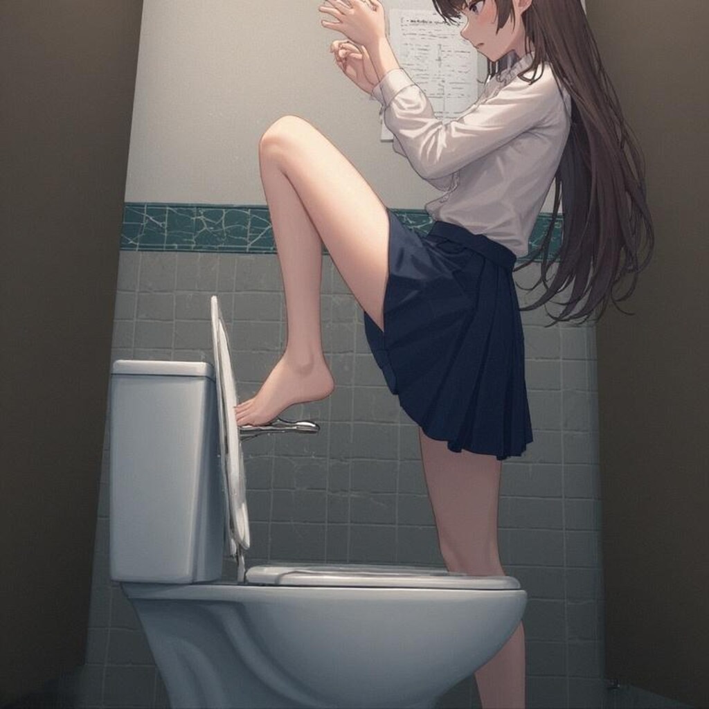 脚で水洗レバー女