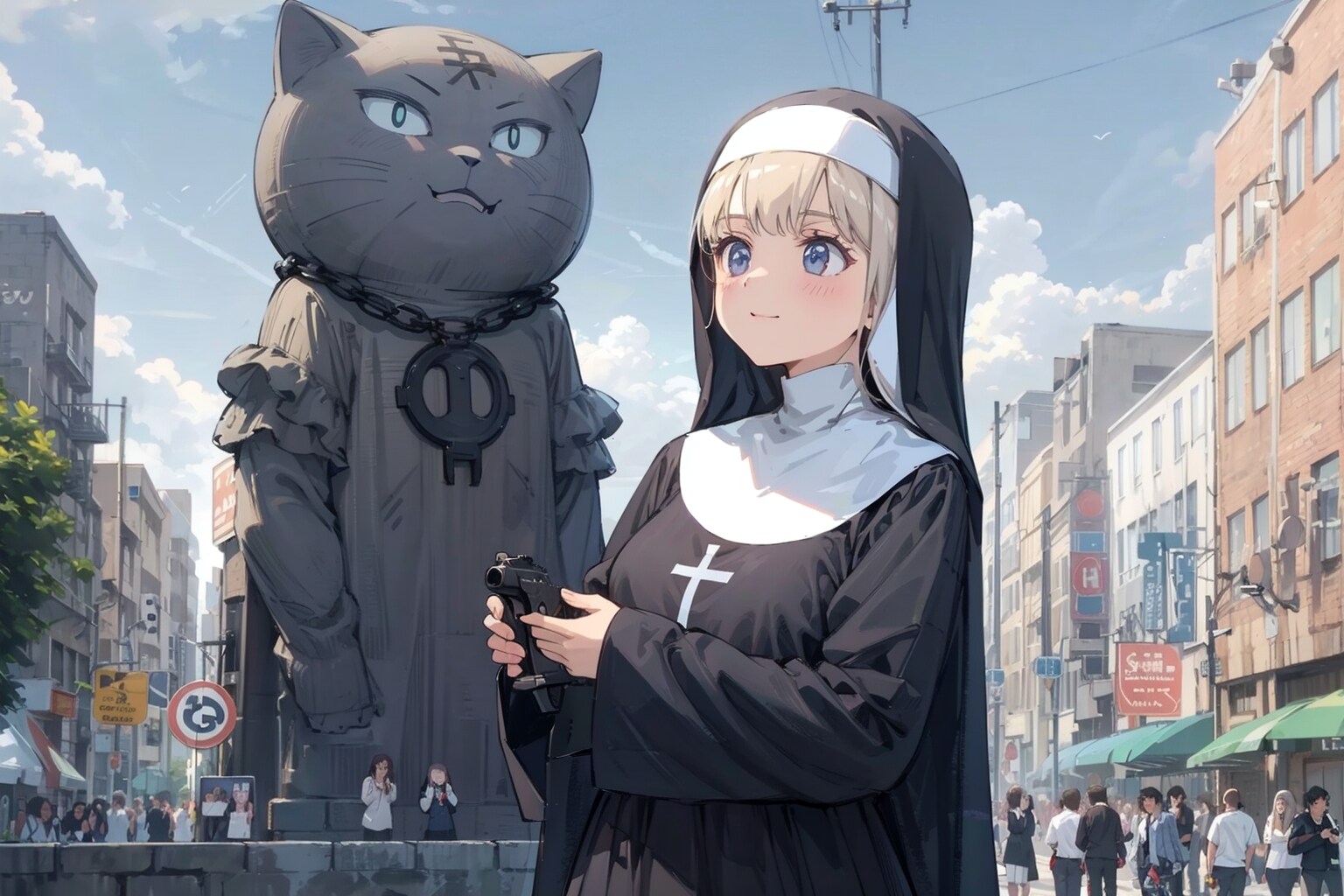 旅人で溢れかえったニューオオスから祈りを捧げる越夜隊の子 | の人気AIイラスト・グラビア