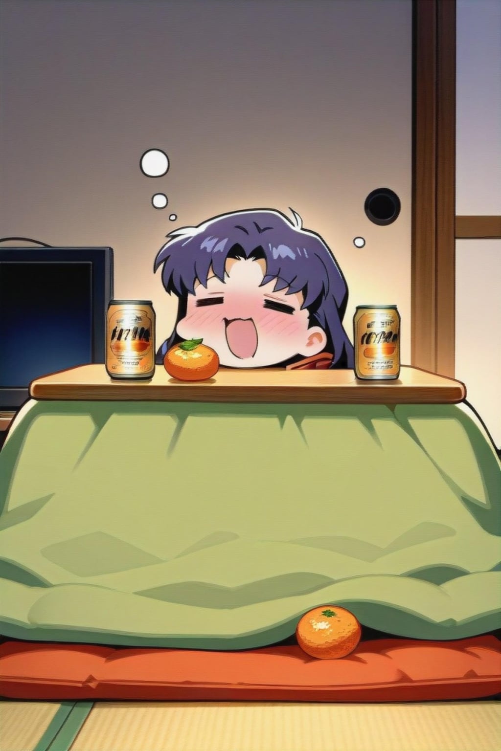 こたつでビールのミサトさん