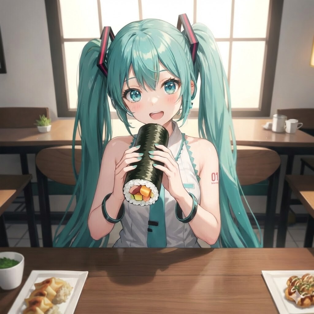 恵方巻を食べるミクさん