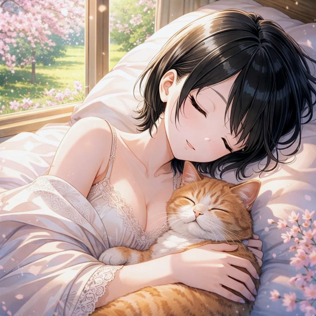 春の日に猫と寝る藍音ちゃん