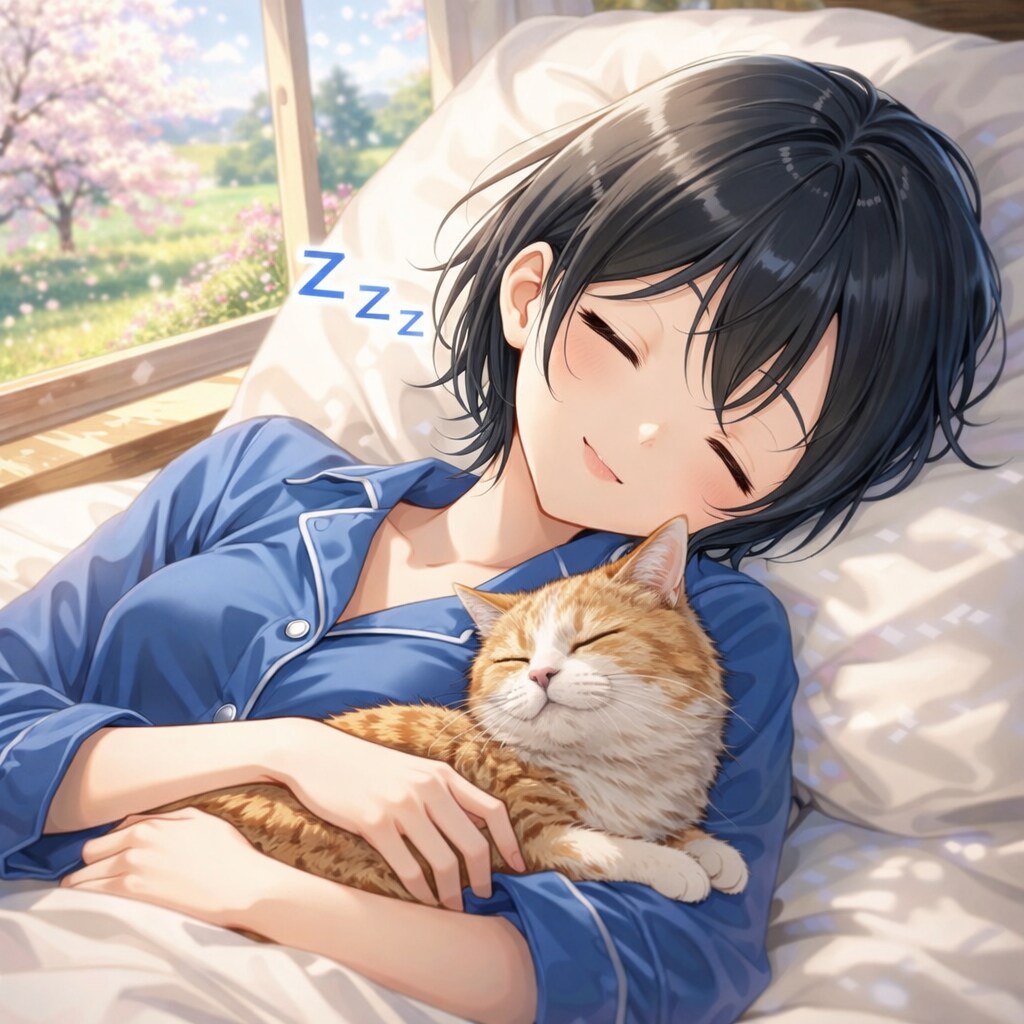 春の日に猫と寝る藍音ちゃん