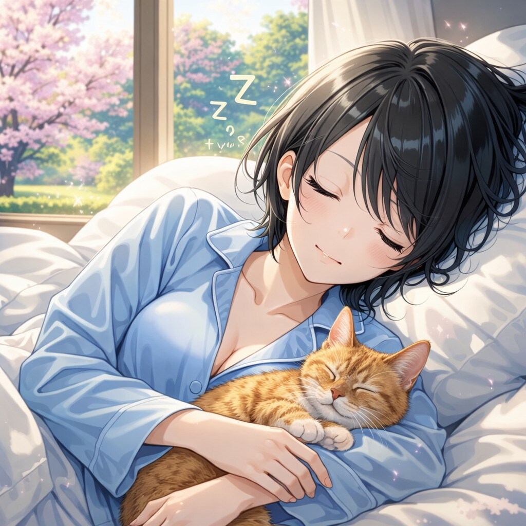 春の日に猫と寝る藍音ちゃん
