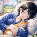 春の日に猫と寝る藍音ちゃん 3枚目