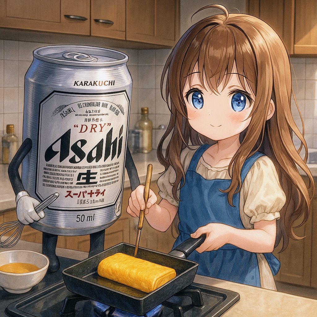 だし巻き卵を作る小さな女の子