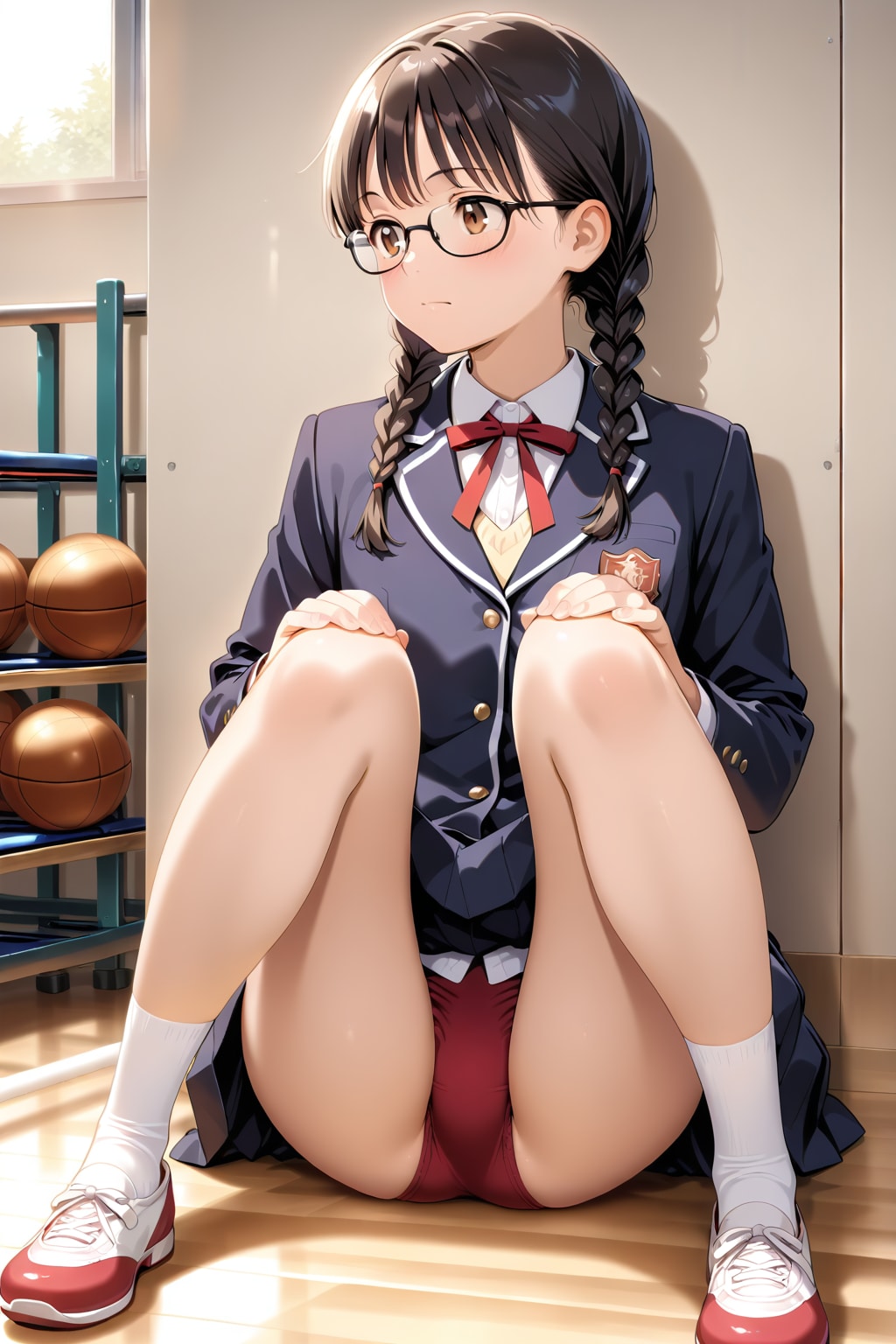 物憂げに座る三つ編み眼鏡っ娘(HARPY)