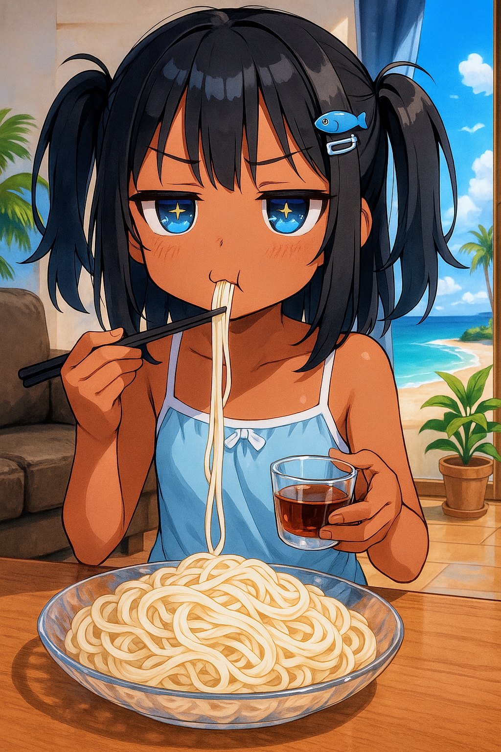 素麺を食べるこなつちゃん