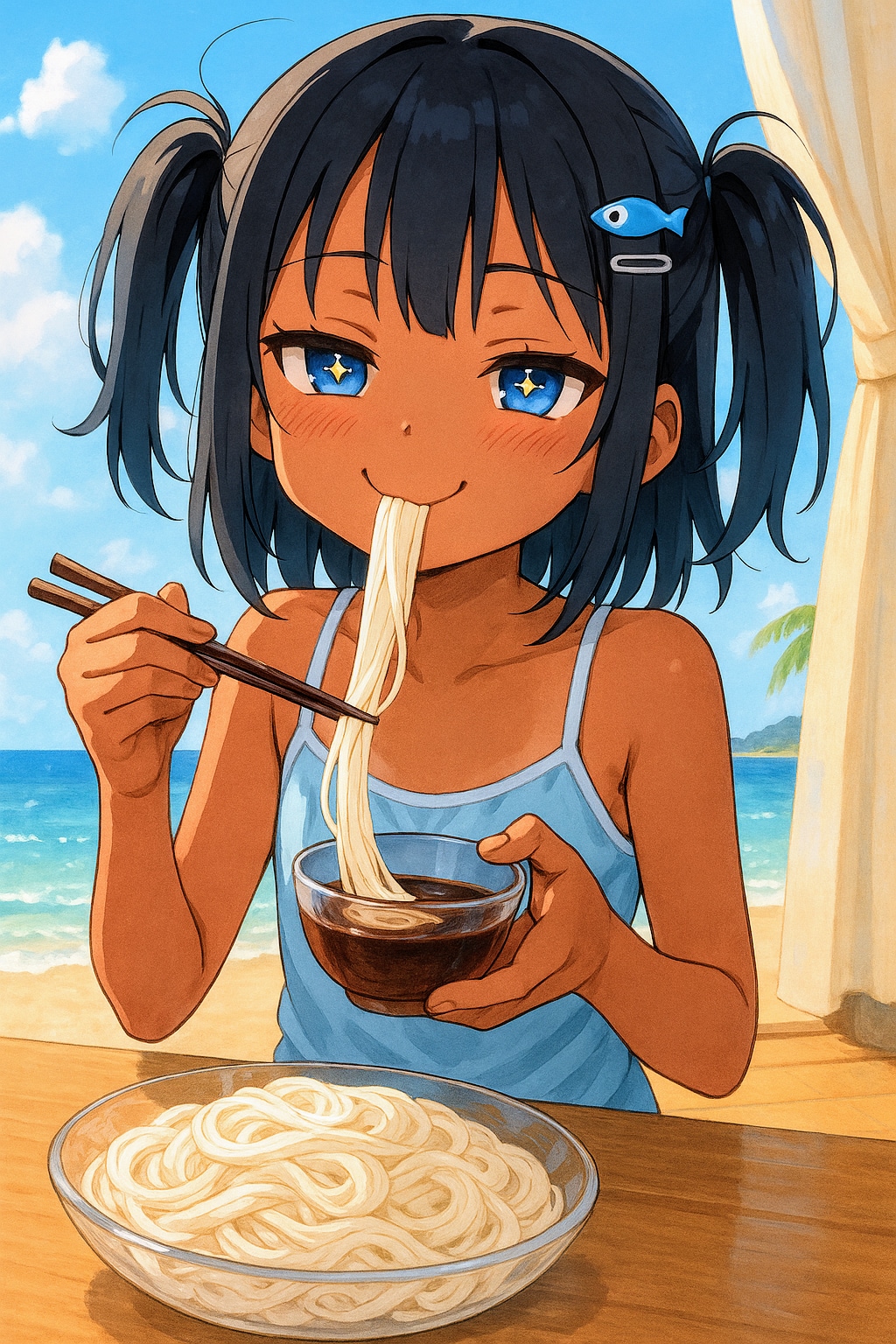 素麺を食べるこなつちゃん