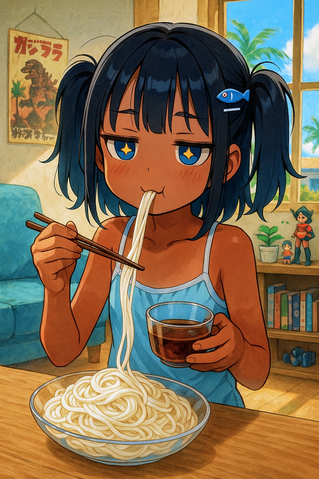 素麺を食べるこなつちゃん