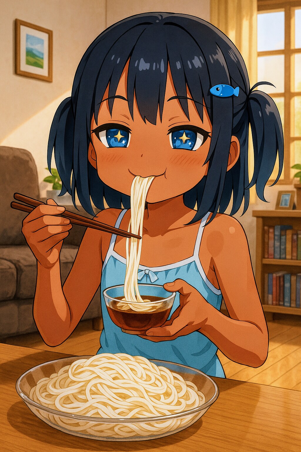 素麺を食べるこなつちゃん