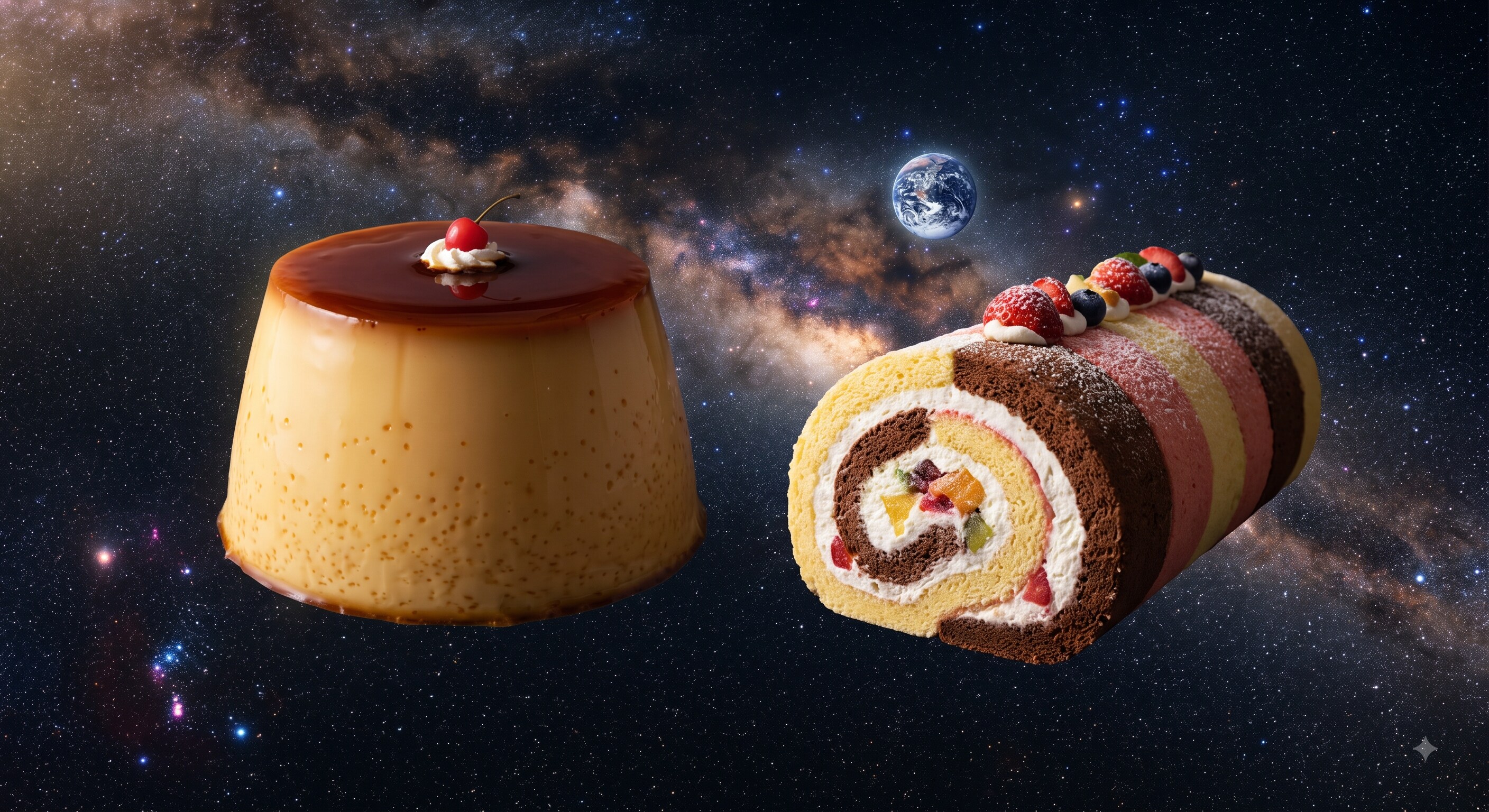 えらいこっちゃサイズとやってしまいよったサイズのプリンとロールケーキ | の人気AIイラスト・グラビア