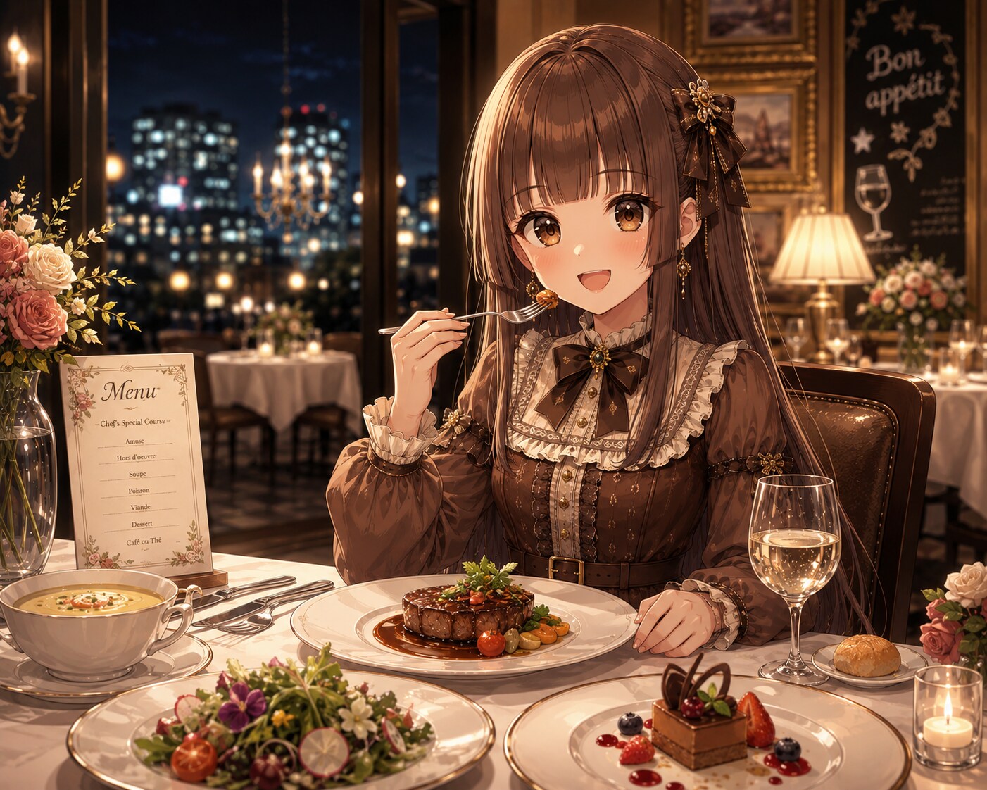星降る夜の優雅な晩餐 | の人気AIイラスト・グラビア