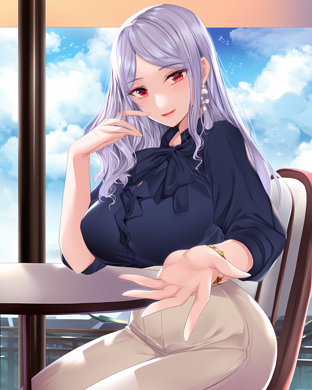 ☕️春の陽気とテラス席✨シルクブラウスで優雅な午後