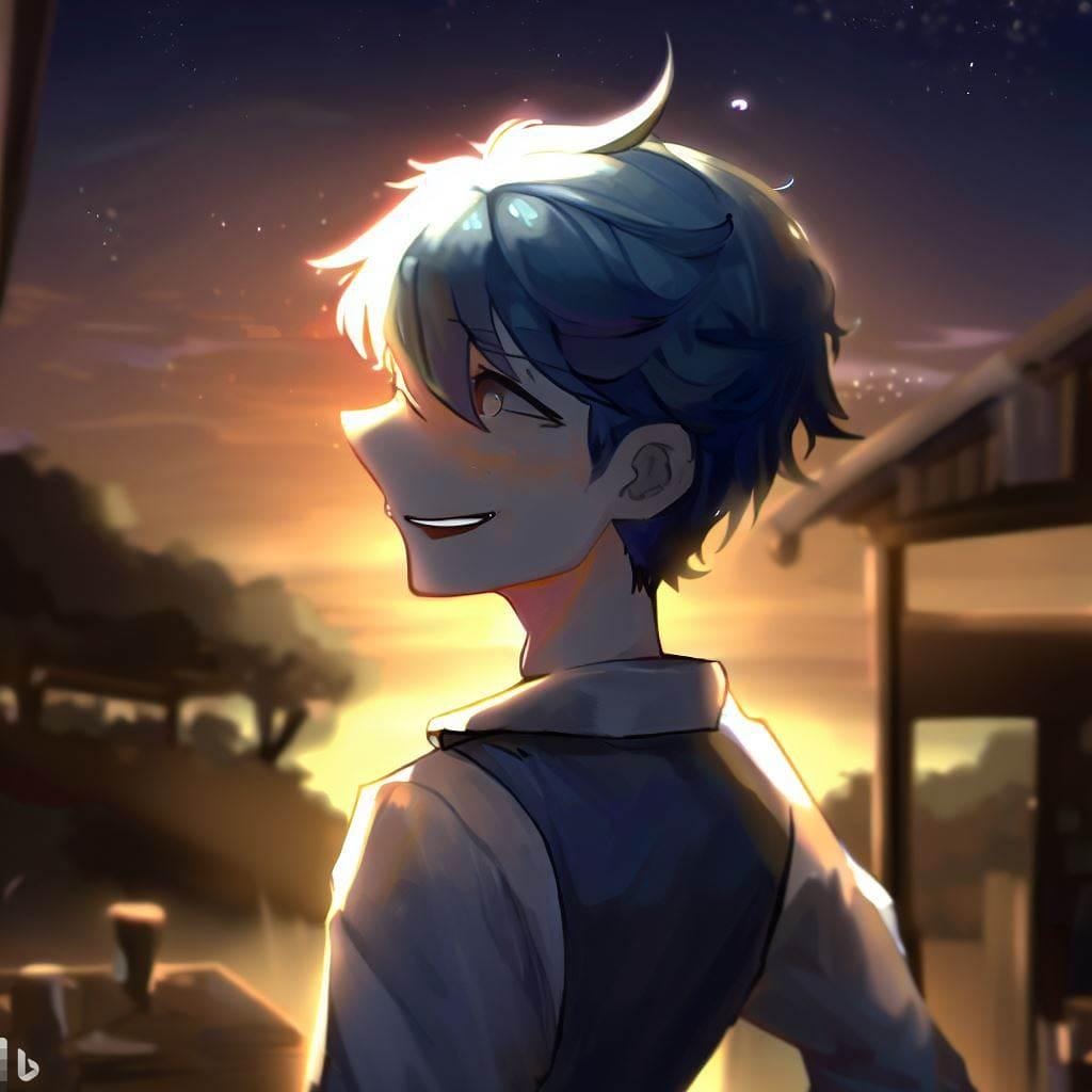 夕焼けと男
