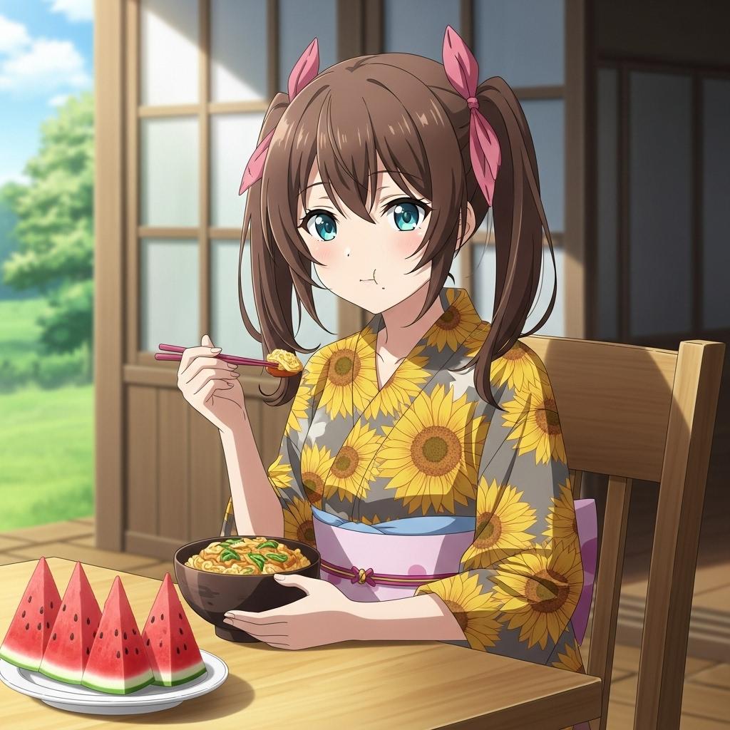 親子丼とスイカ | の人気AIイラスト・グラビア