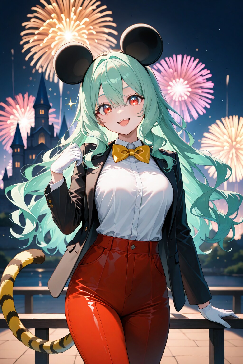 ディズニーのお城をバックにコスプレ