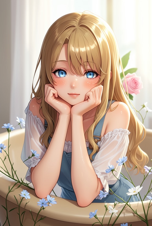 ２　頬杖をする少女
