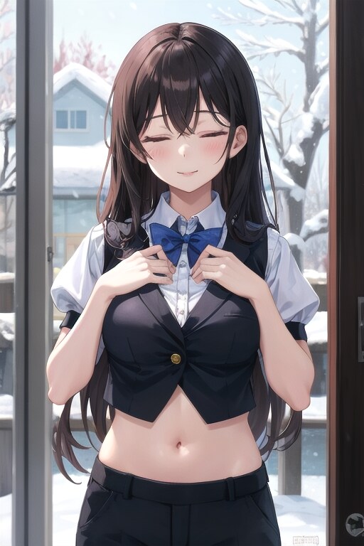 かっこかわいいパフ袖好きのタキシード美少女のロマンティックな雪見