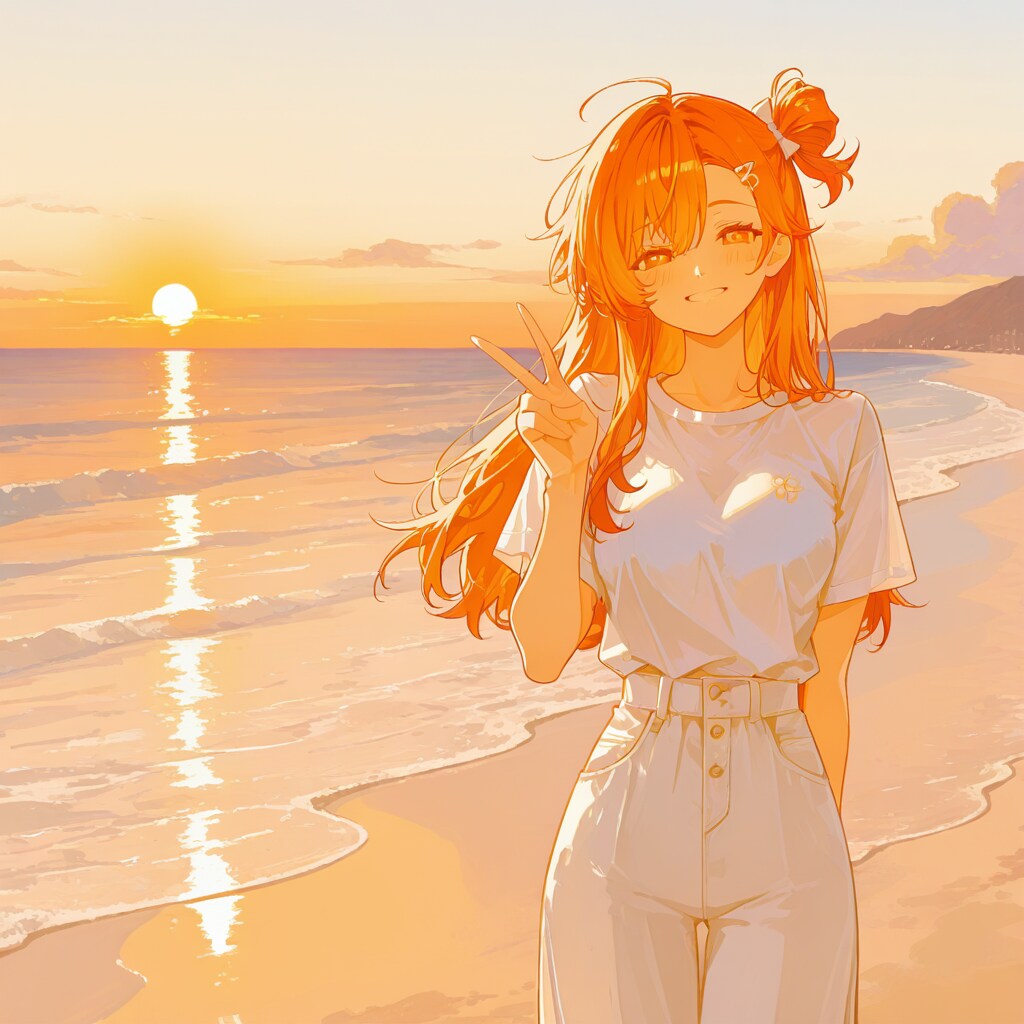 夕日の波際（２）