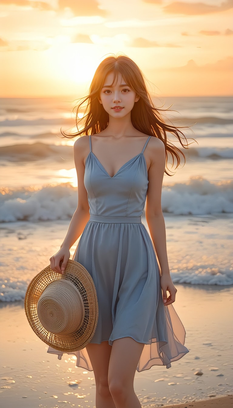 夕暮れの海と君