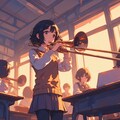 夕暮れの教室でコントラバスを奏でる少女 6枚目